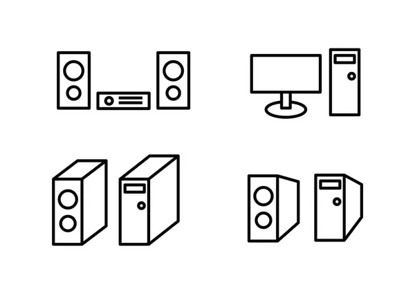 Conjunto de icono, altavoz, monitor y caja del ordenador — Vector de stock
