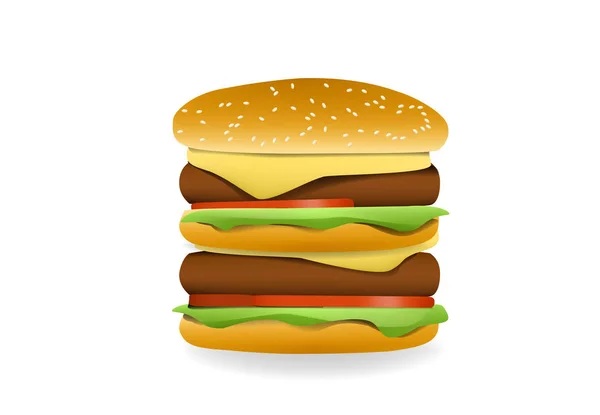 3D doble hamburguesa con queso, vista lateral, vector — Archivo Imágenes Vectoriales