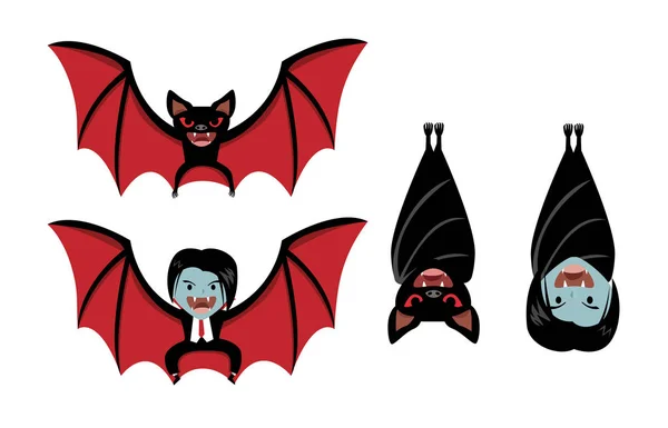 Morcego vampiro e Drácula em branco, desenho animado vetorial — Vetor de Stock