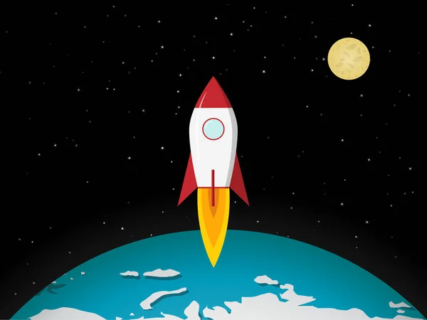 Rocket go to the moon from earth, vector — Stock Vector