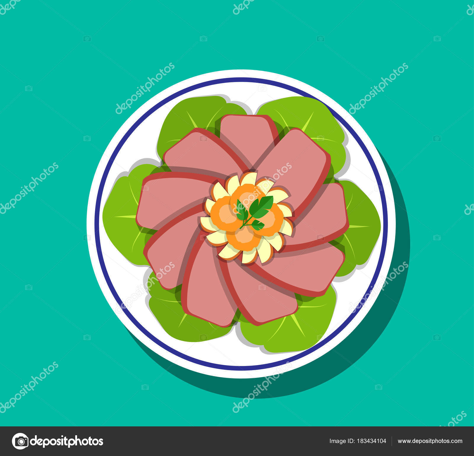 Sliced Corn beef and cabbage, Top view, vector Stock Vector Image by