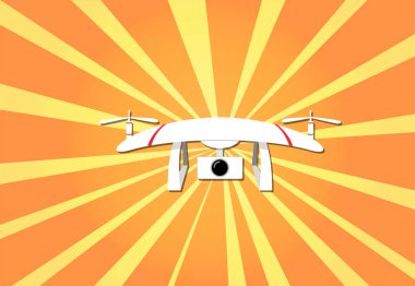 Kamera dron güneş arka planda, vektör tasarımı
