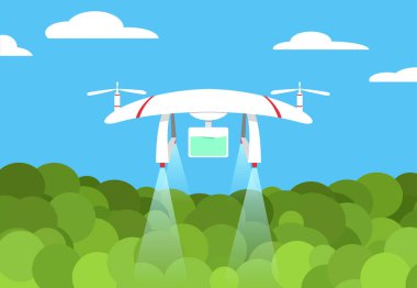 Tarım Drone uçuş bir ormanda, vektör tasarımı