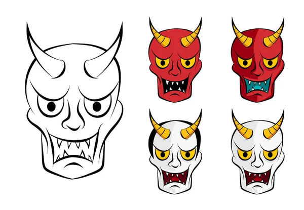 Máscara de Hanya; Cara de fantasma maligno em plano, vetor — Vetor de Stock
