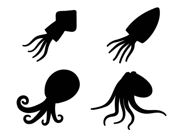 Calamar, pulpo y sepia en iconos y símbolo — Vector de stock