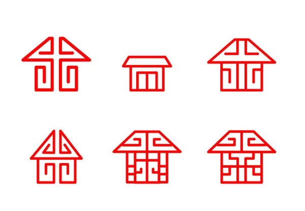 Home logo and icon in Chinese linear style, vector — Stock Vector