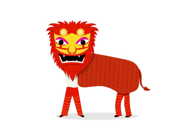 Löwentanz isoliert auf Weiß im Vektor-Cartoon — Stockvektor