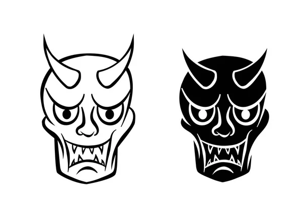 Hanya máscara; Malvada cara de fantasma en el logotipo y el icono — Vector de stock