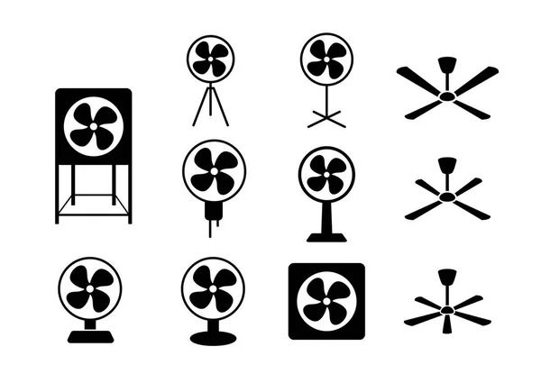 Imposta l'icona del ventilatore elettrico in stile silhouette, vettore — Vettoriale Stock