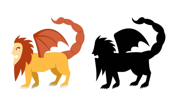 Side view, Manticore in flat and silhouette vector — Stock Vector