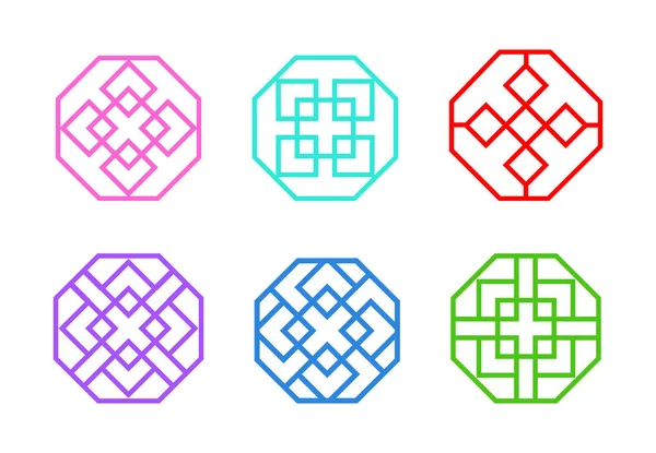 Octagon Chinese raamkozijn in platte vector kunst — Stockvector