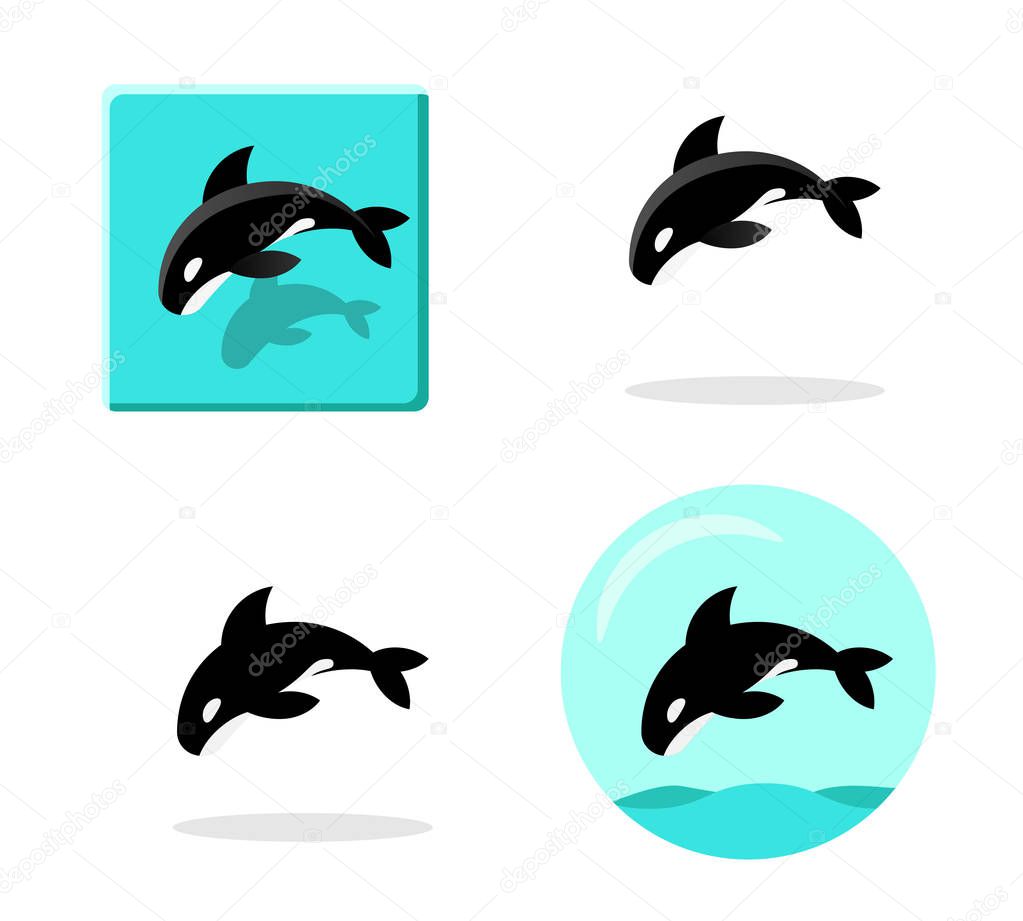 Set of Killer whale icons in flat style ,vector art design