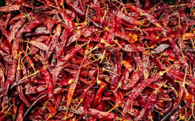 Üst görünüm, arka plan için kuru kırmızı biber grubu