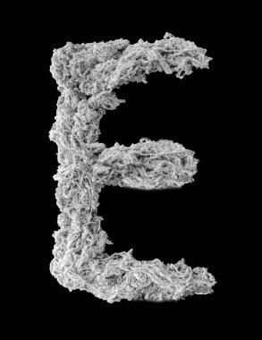 Büyük harf E - Örümcek Ağı 'ndan yapılmış, siyah arkaplan