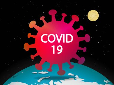 Covid19 Virüsü dünyamıza saldırmaya geliyor, vektör tasarımı.