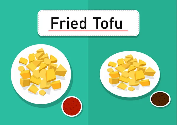 Tofu Frito Vista Superior Perspectiva Diseño Arte Vectorial — Vector de stock