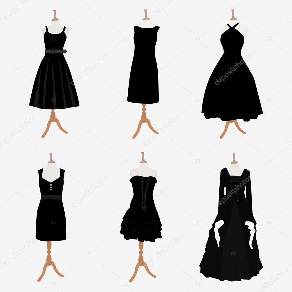 Mujer vestidos negros Vector de stock por ©viktorijareut 129114672