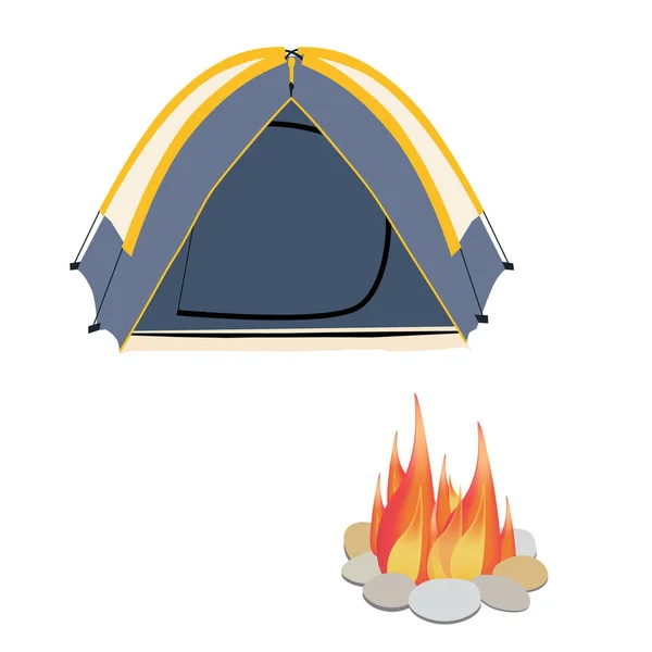 Camping tent and campfire — Stock Vector