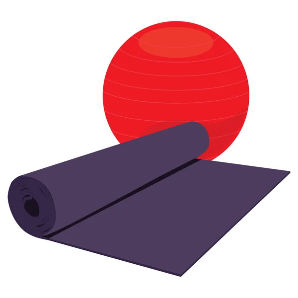 Tapis de yoga et balle — Image vectorielle