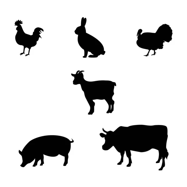 Silueta de animales de granja — Vector de stock