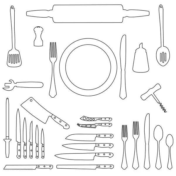 Utensilio de cocina icono conjunto — Archivo Imágenes Vectoriales