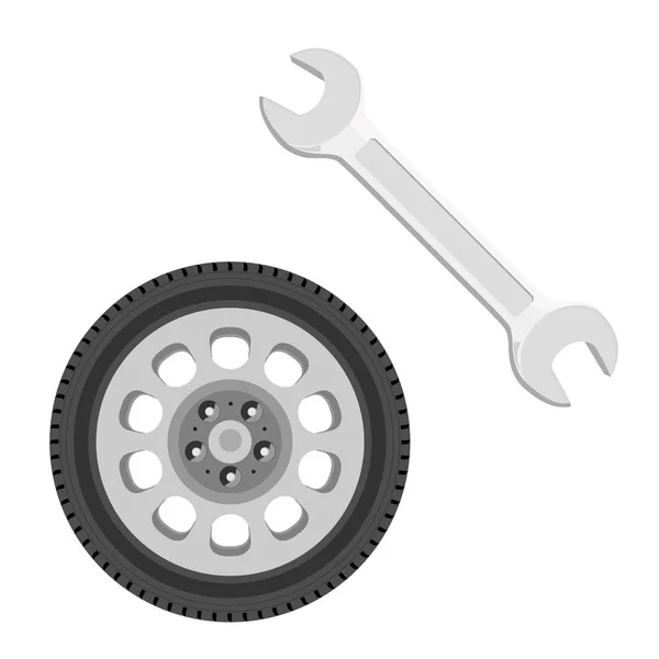 Bil hjul och skiftnyckel — Stock vektor