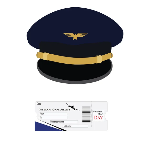 Pilot cap and airplane ticket — Stock Photo, Image
