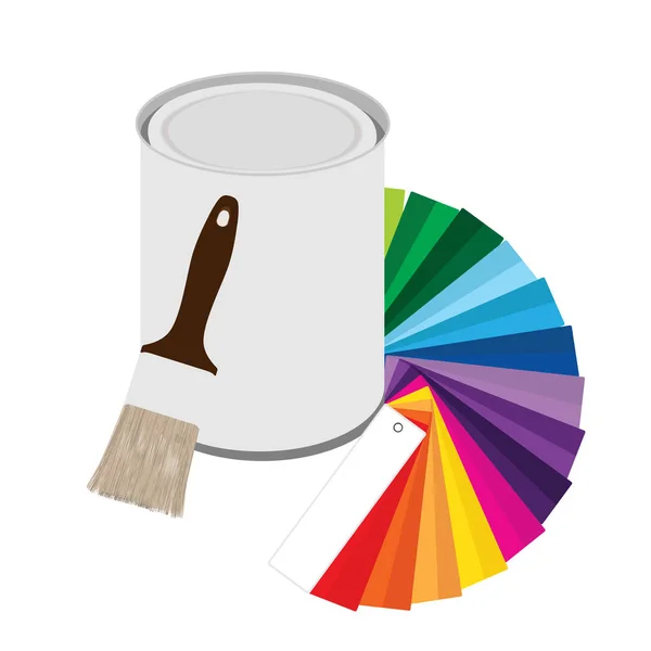 Paintbrush, paint can and color guide — Stockfoto