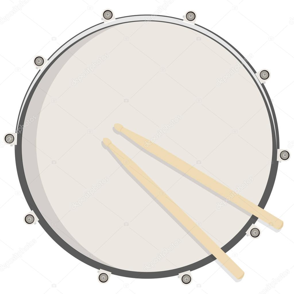 Raster illustration drum and sticks top view. Drum, snare icon, symbol, logo