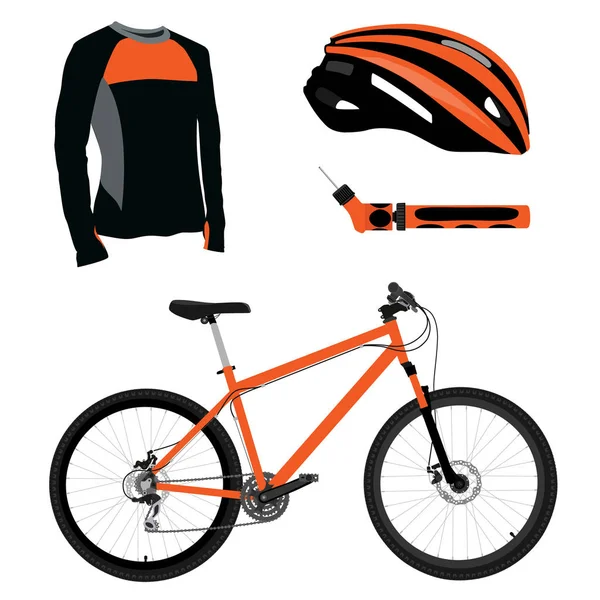 Bisiklet, kask, pompa ve gömlek — Stok fotoğraf