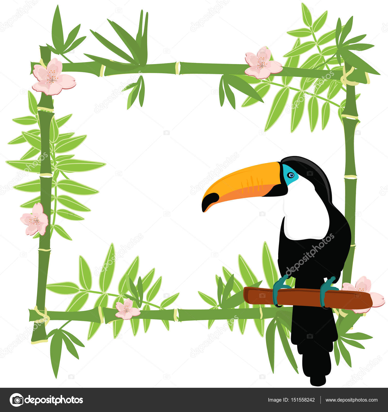 Tropical Frame With Bird Stock Photo Viktorijareut 151558242 Raster Ilration Tropical Island Frame Border Poster With Exotic Flowers Plants And Birds Bamboo