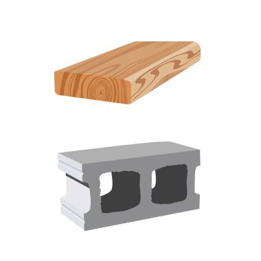 Ahşap kereste ve çimento blok