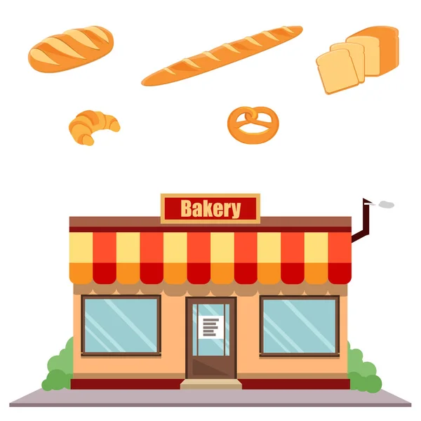 Fassade eines Bäckereigeschäfts und Brot — Stockvektor