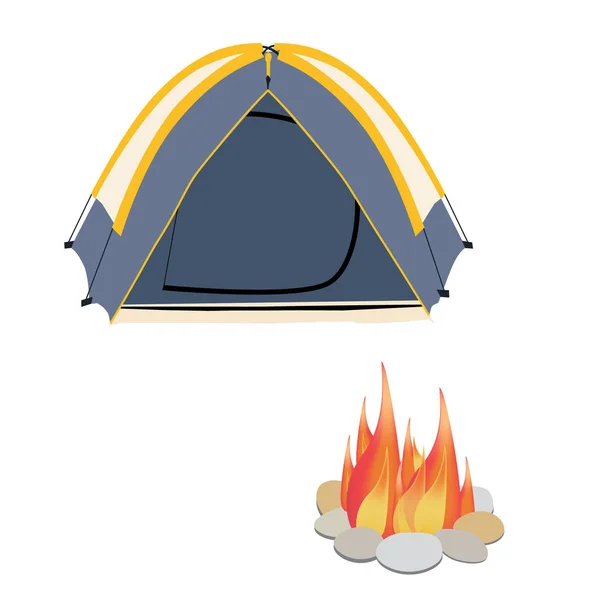 Tente de camping et feu de camp — Photo