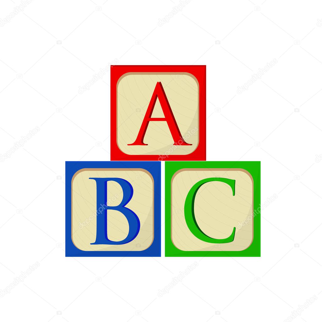 Raster illustration ABC blocks flat icon. Alphabet cubes with A,B,C letters in flat.