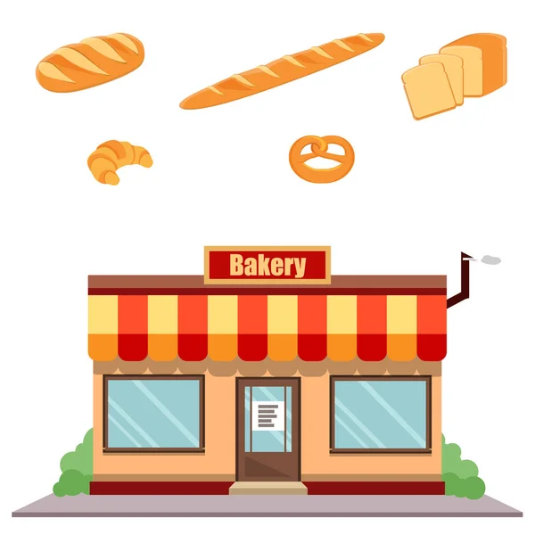 Bakery shop facade and bread — Stock Photo, Image