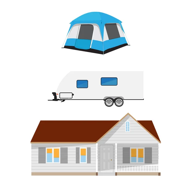 Trailer, tent and cottage — Stock Photo, Image