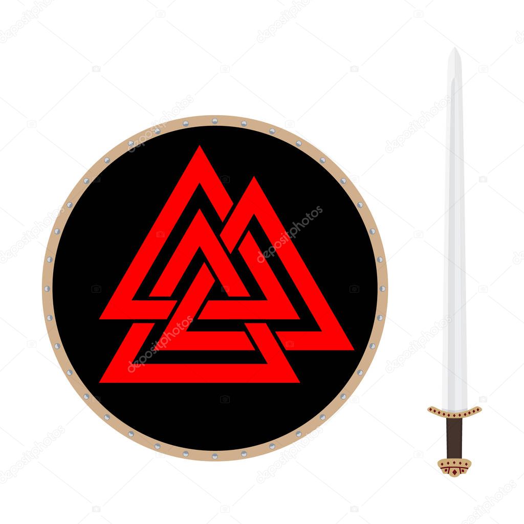 Viking sword and valknut symbol