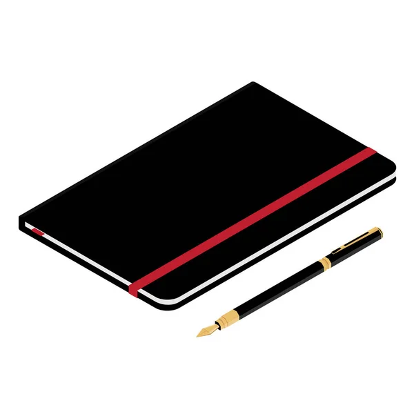 Izometrikus notebook és a toll — Stock Fotó