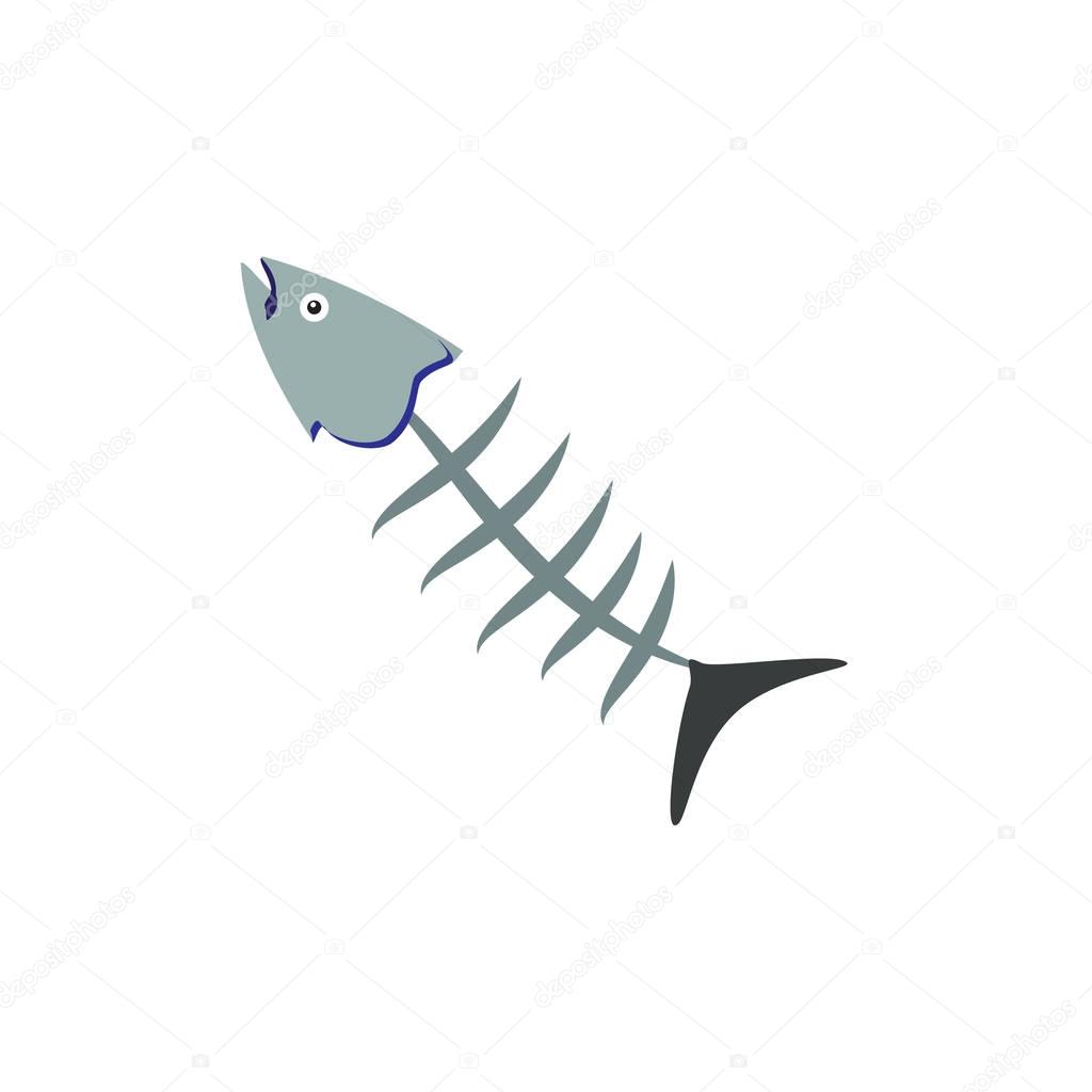 Raster illustration fish bone icon isolated on white background