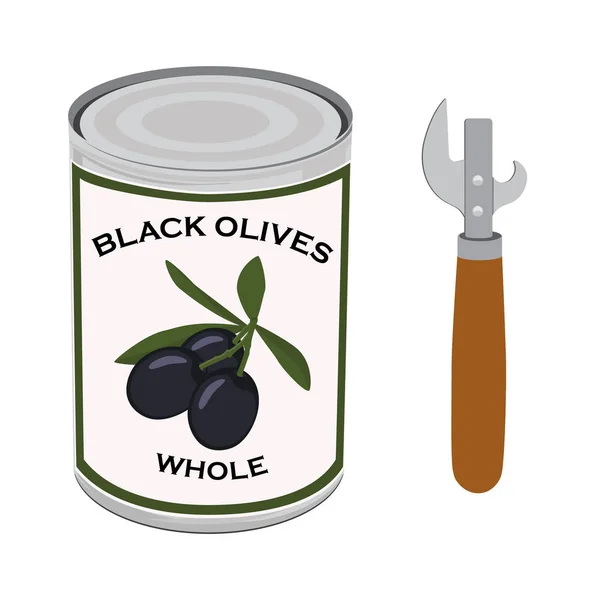 Оливки і консервний ніж — стокове фото