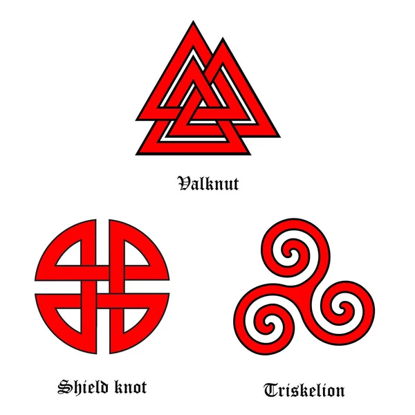 Valknut, shield knot and triskelion — Stock Vector