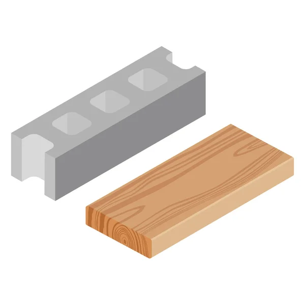 Dřevěné dřevěné prkno a cementové blok — Stockový vektor