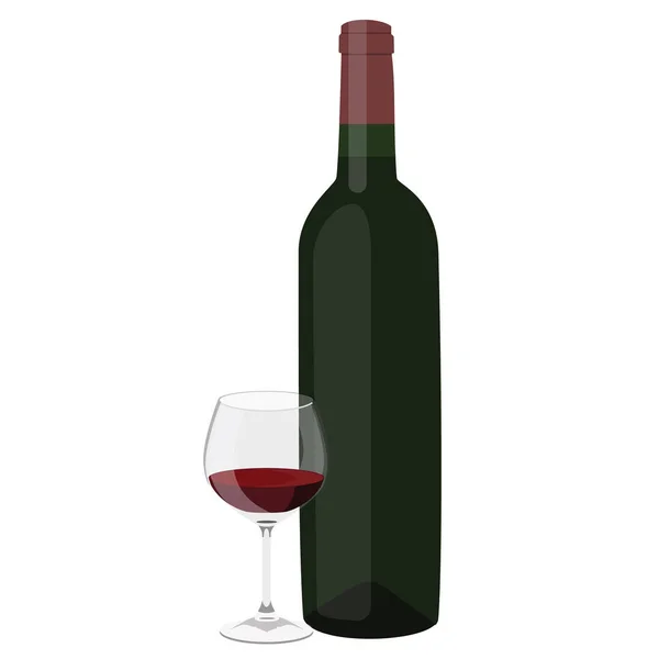 Botella y copa de vino — Vector de stock