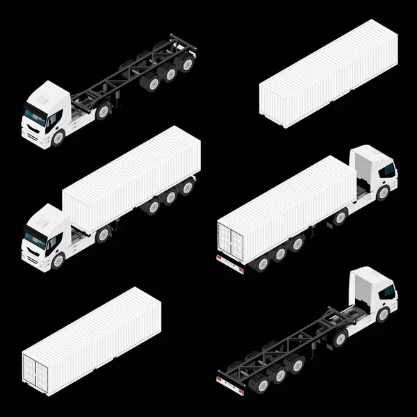 Raster påhängsvagn lastbil isometrisk vy isolerad på vit bakgrund. — Stockfoto