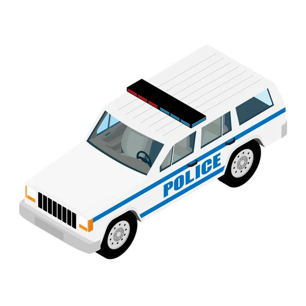 Polis arabasının izometrik görüntüsü beyaz arka planda izole edilmiş. Polis taşımacılığı — Stok Vektör