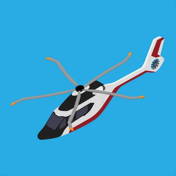 Luxury, realistic helicopter flying in the blue sky isometric view