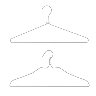 Metal tel askı, beyaz bir arka plan üzerinde elbise askıları