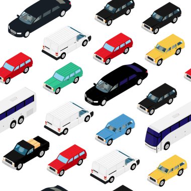 Kusursuz şablon, arka plan izometrik arabalar. Şehir ulaşımı.