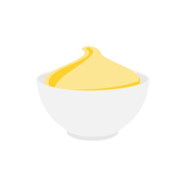 Kasedeki hardal beyaz arka planda izole edilmiş. Bir porsiyon hardal sosu. Çeşitli sosların koleksiyonu